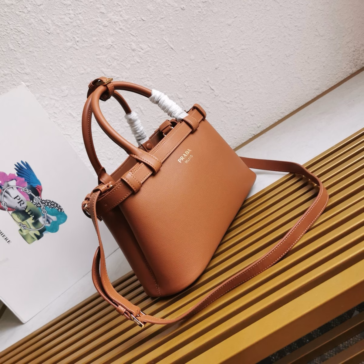 Prada Buckle Small Bag with Double Belt in Brown Leather - Image 8