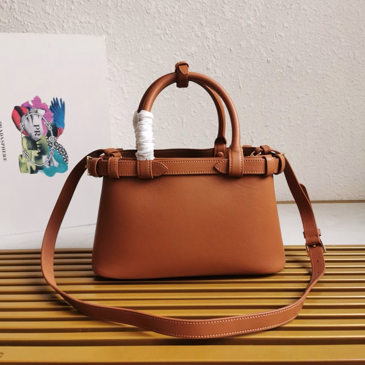 Prada Buckle Small Bag with Double Belt in Brown Leather - Image 10