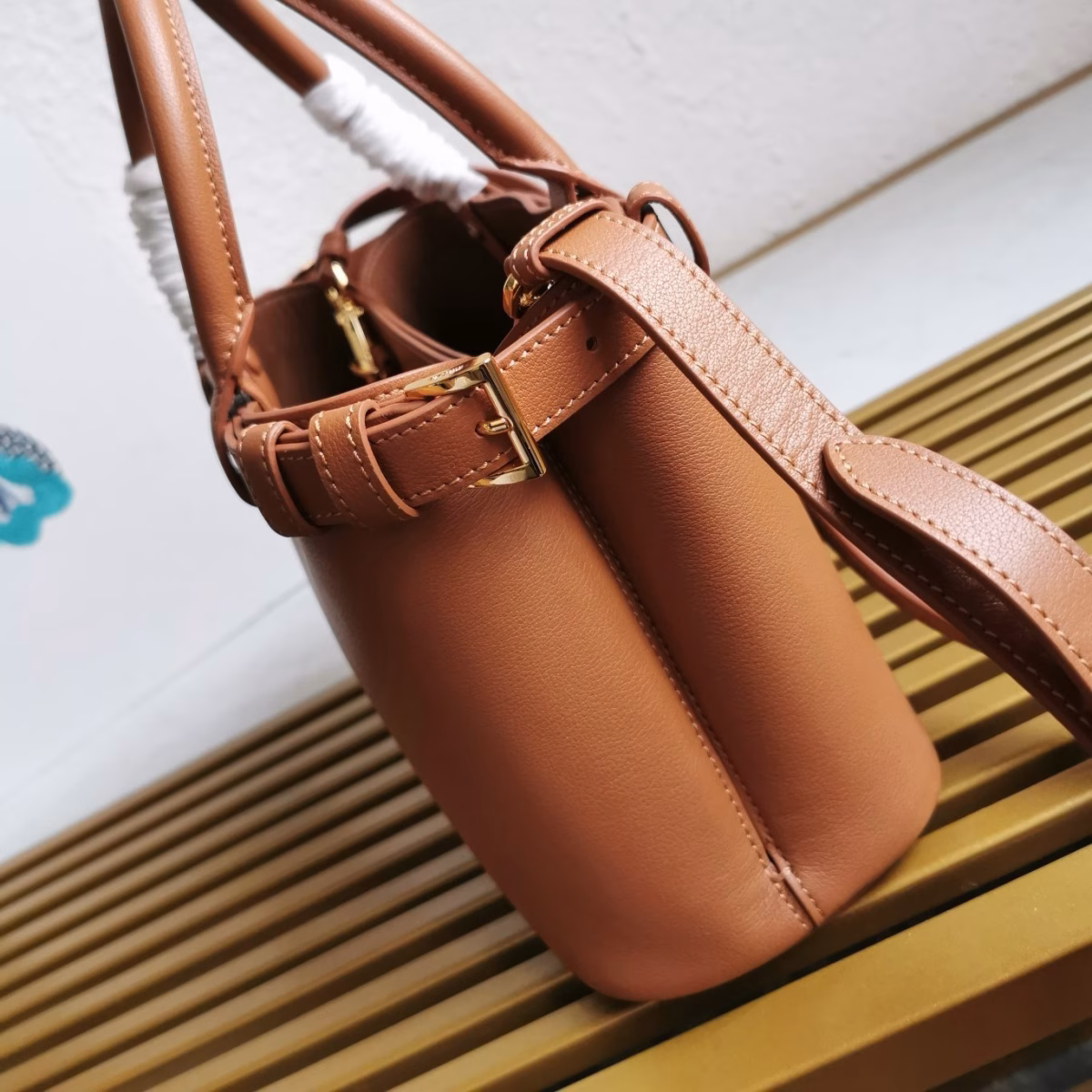 Prada Buckle Small Bag with Double Belt in Brown Leather - Image 3