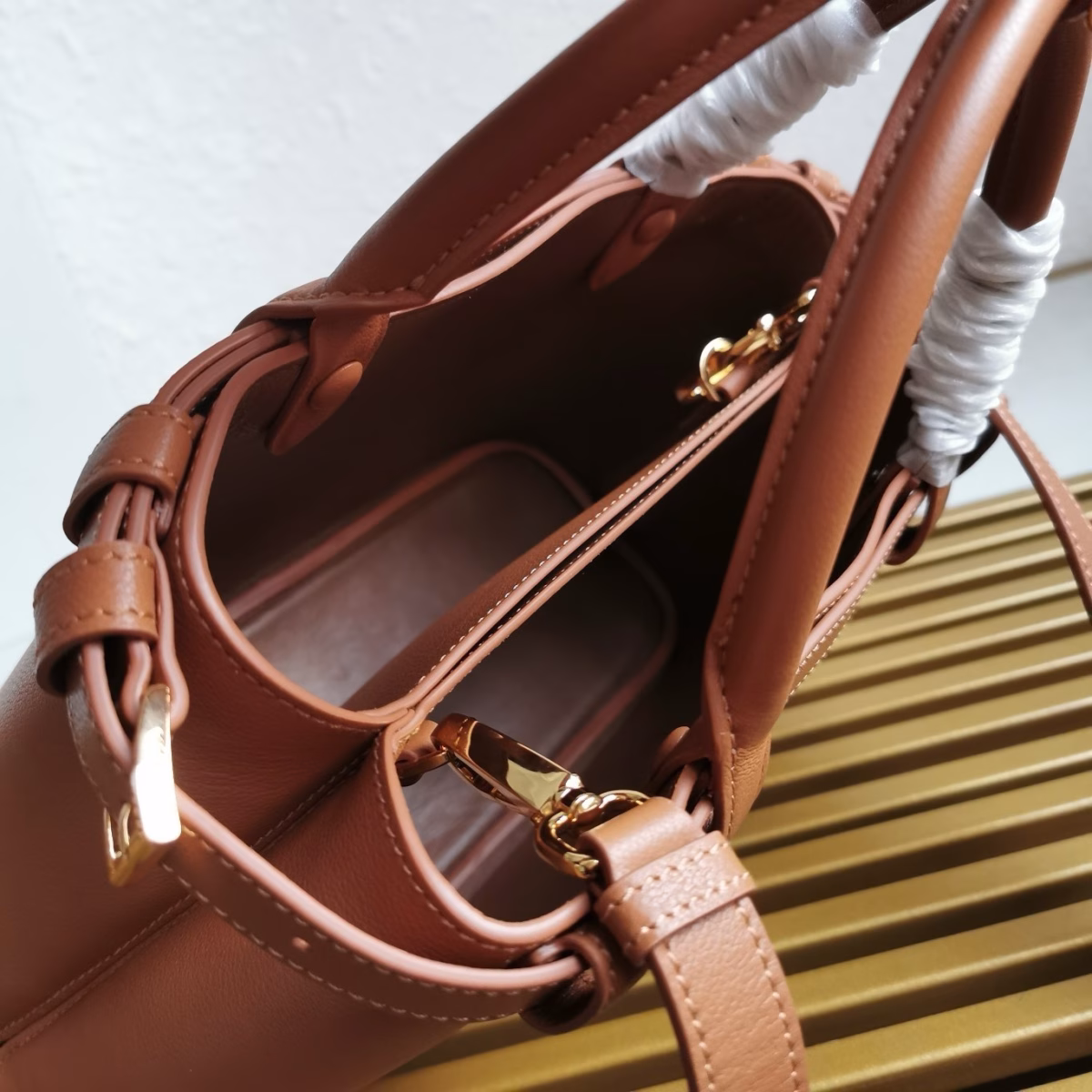 Prada Buckle Small Bag with Double Belt in Brown Leather - Image 9