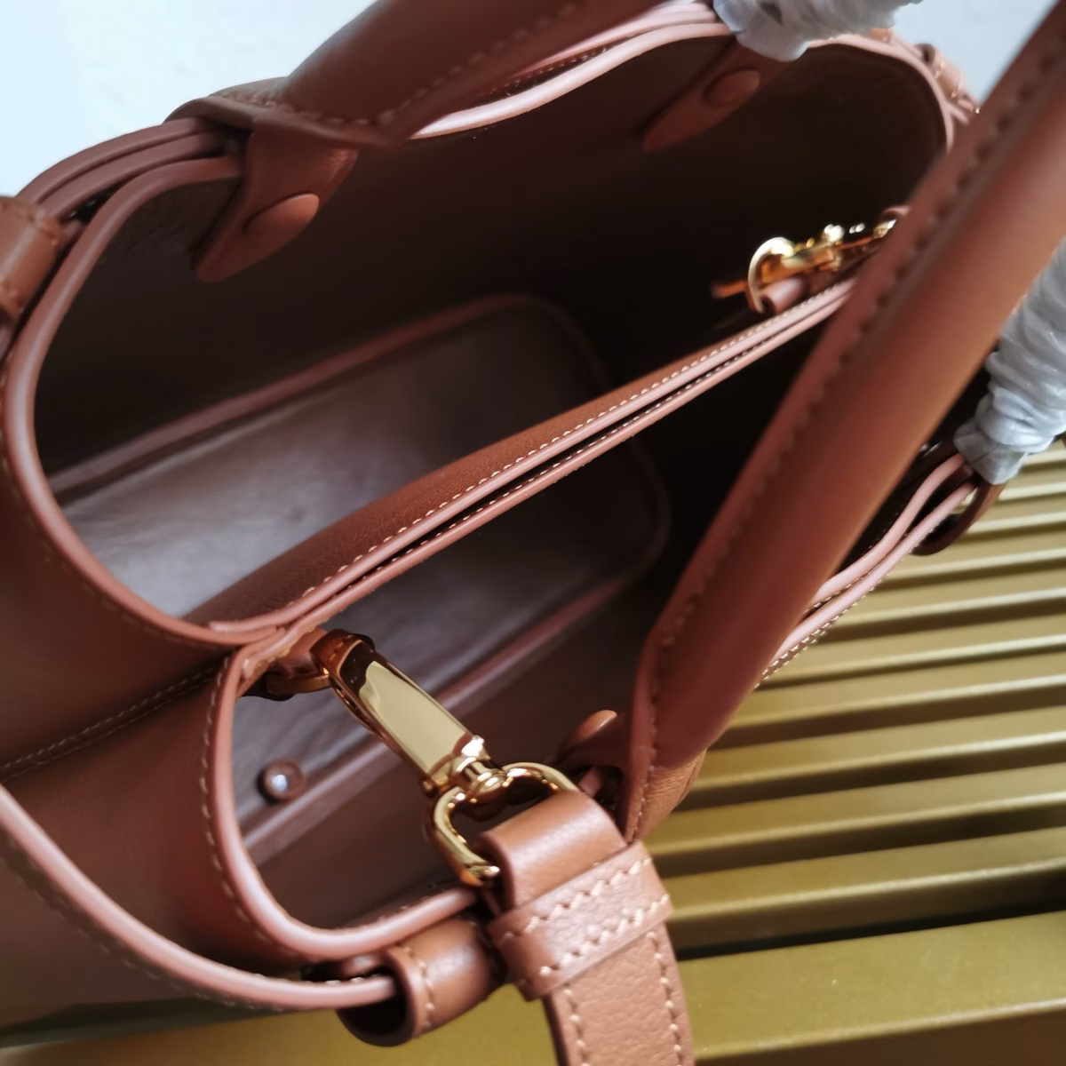 Prada Buckle Small Bag with Double Belt in Brown Leather - Image 6