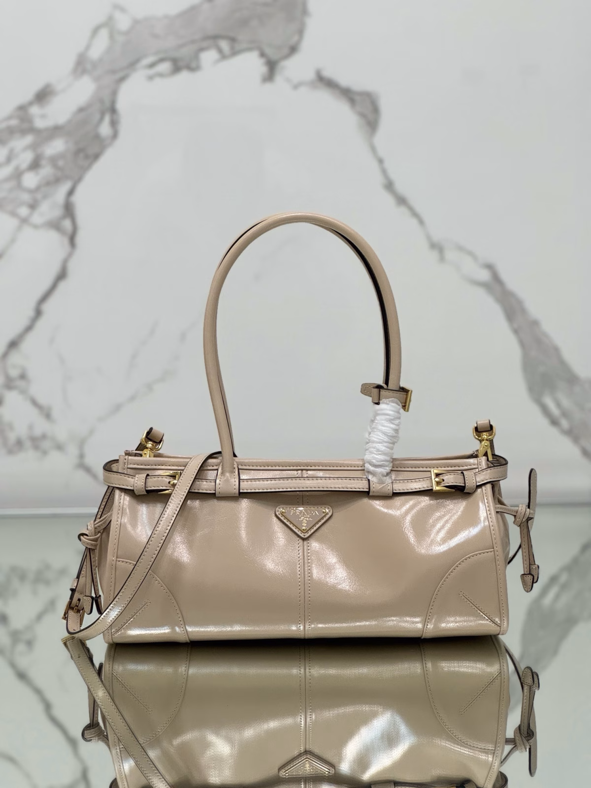 Prada Medium Tote Bag in Beige Soft Leather - Image 5