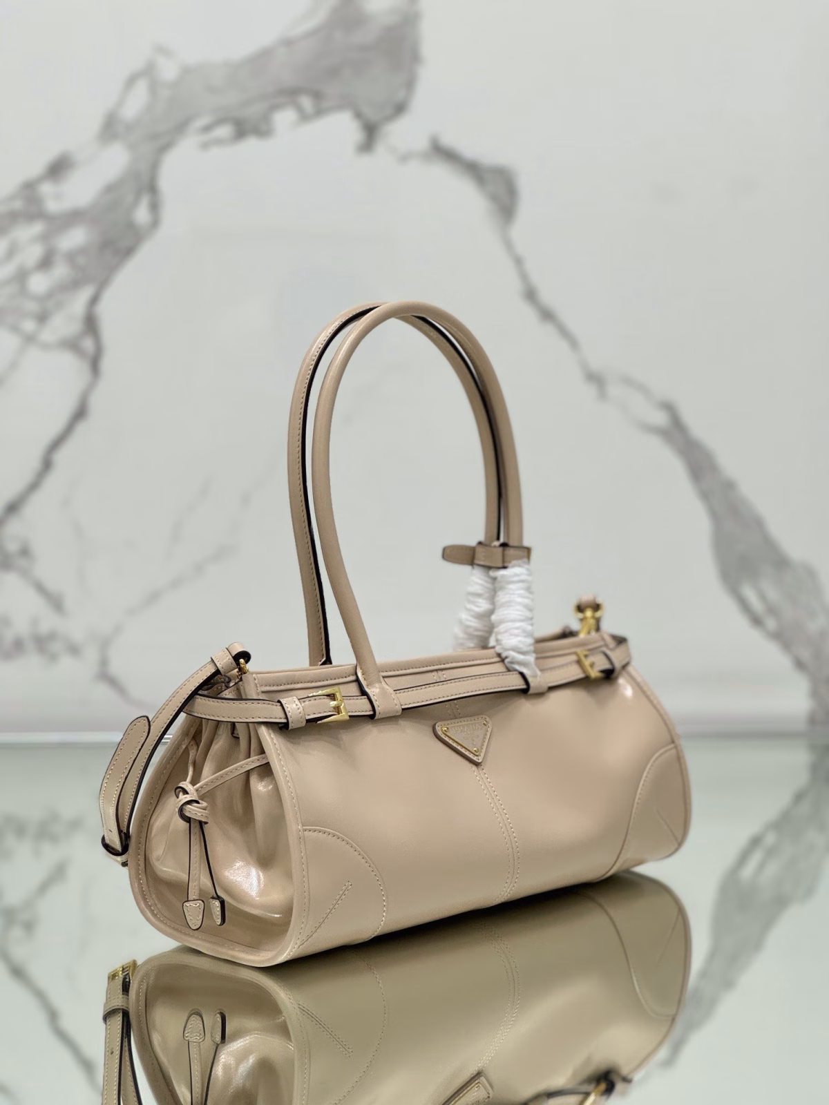 Prada Medium Tote Bag in Beige Soft Leather - Image 3