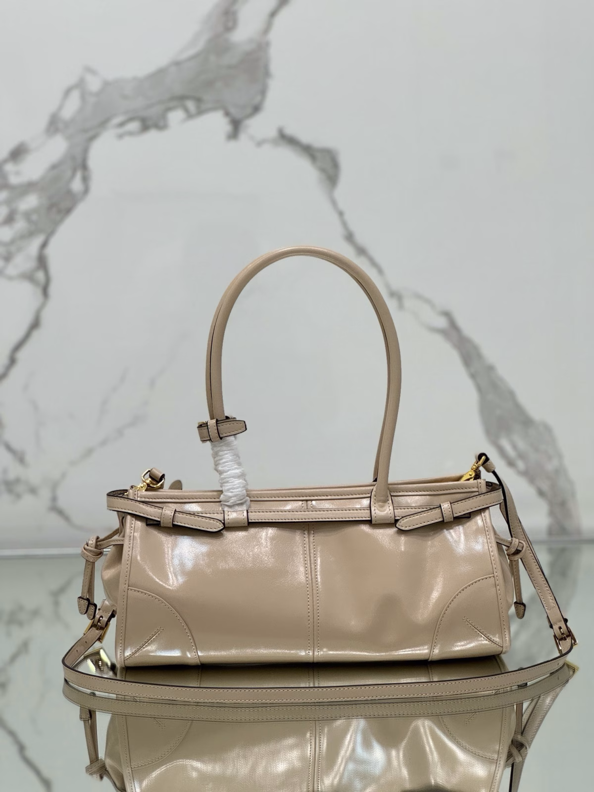 Prada Medium Tote Bag in Beige Soft Leather - Image 7