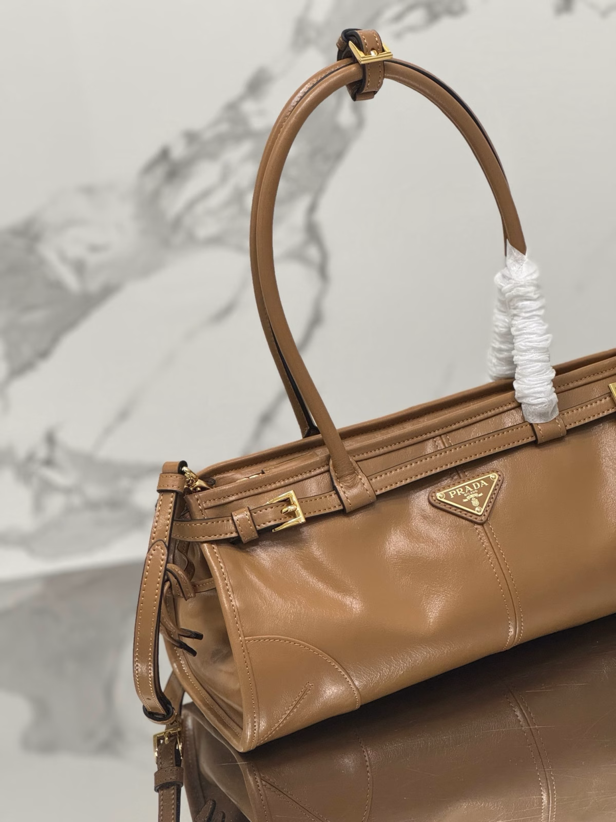 Prada Medium Tote Bag in Brown Soft Leather - Image 8