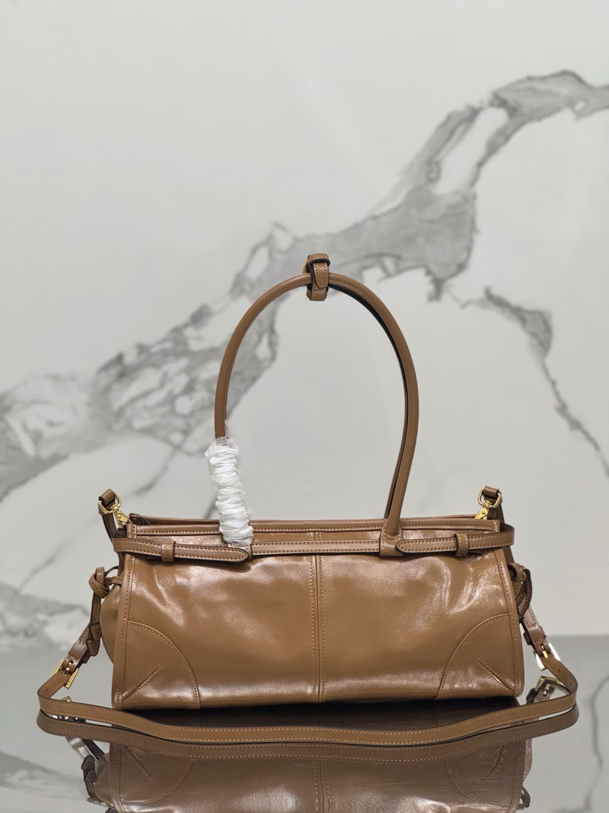Prada Medium Tote Bag in Brown Soft Leather - Image 7