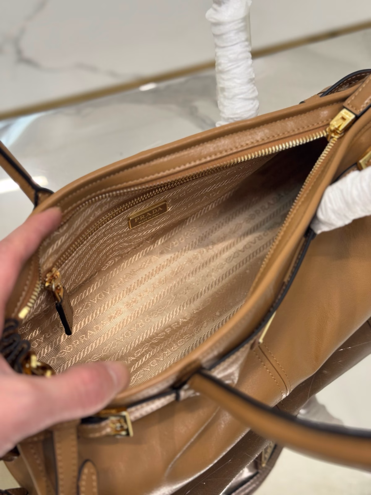 Prada Medium Tote Bag in Brown Soft Leather - Image 9