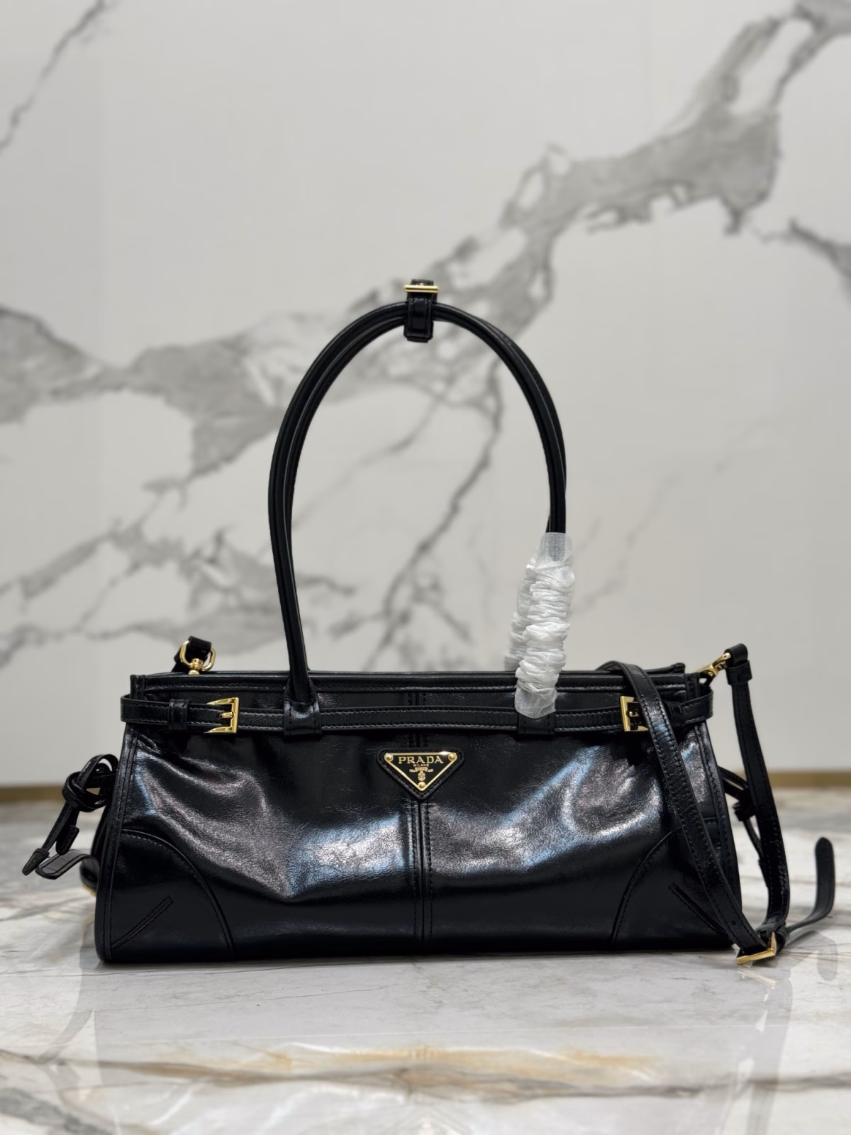 Prada Medium Tote Bag in Black Soft Leather - Image 6
