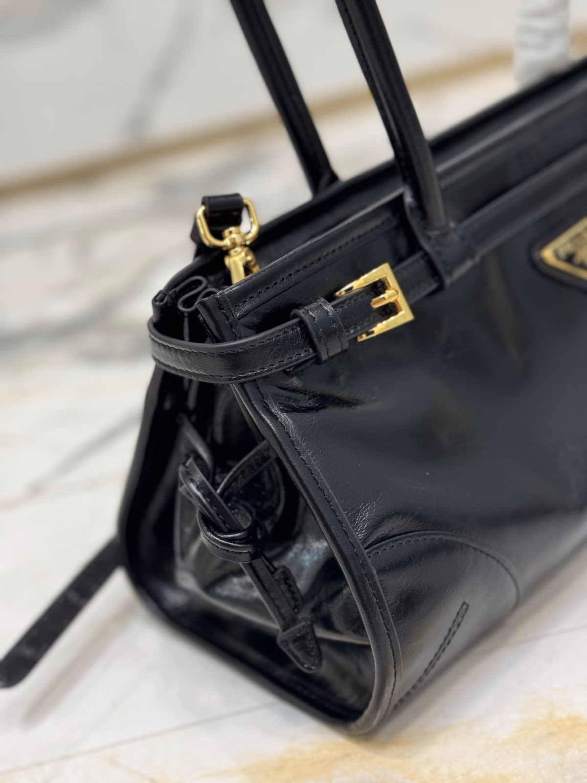 Prada Medium Tote Bag in Black Soft Leather - Image 2