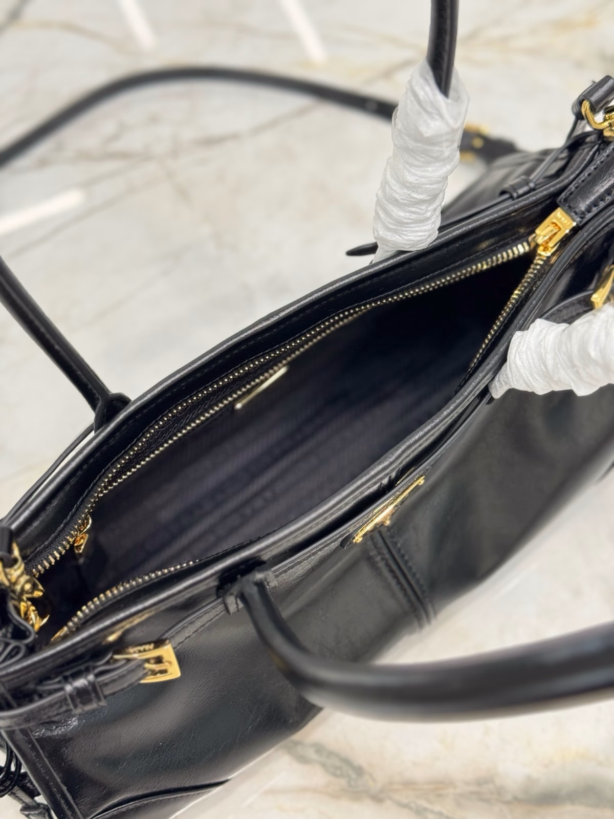 Prada Medium Tote Bag in Black Soft Leather - Image 4