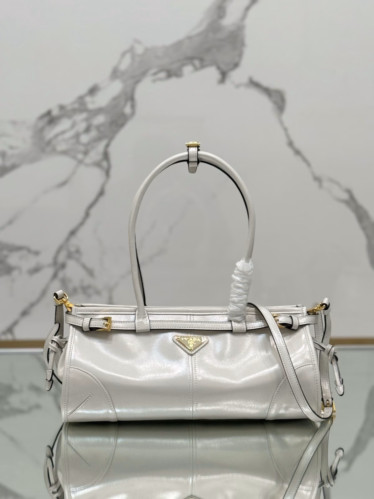 Prada Medium Tote Bag in Ivory Soft Leather - Image 6