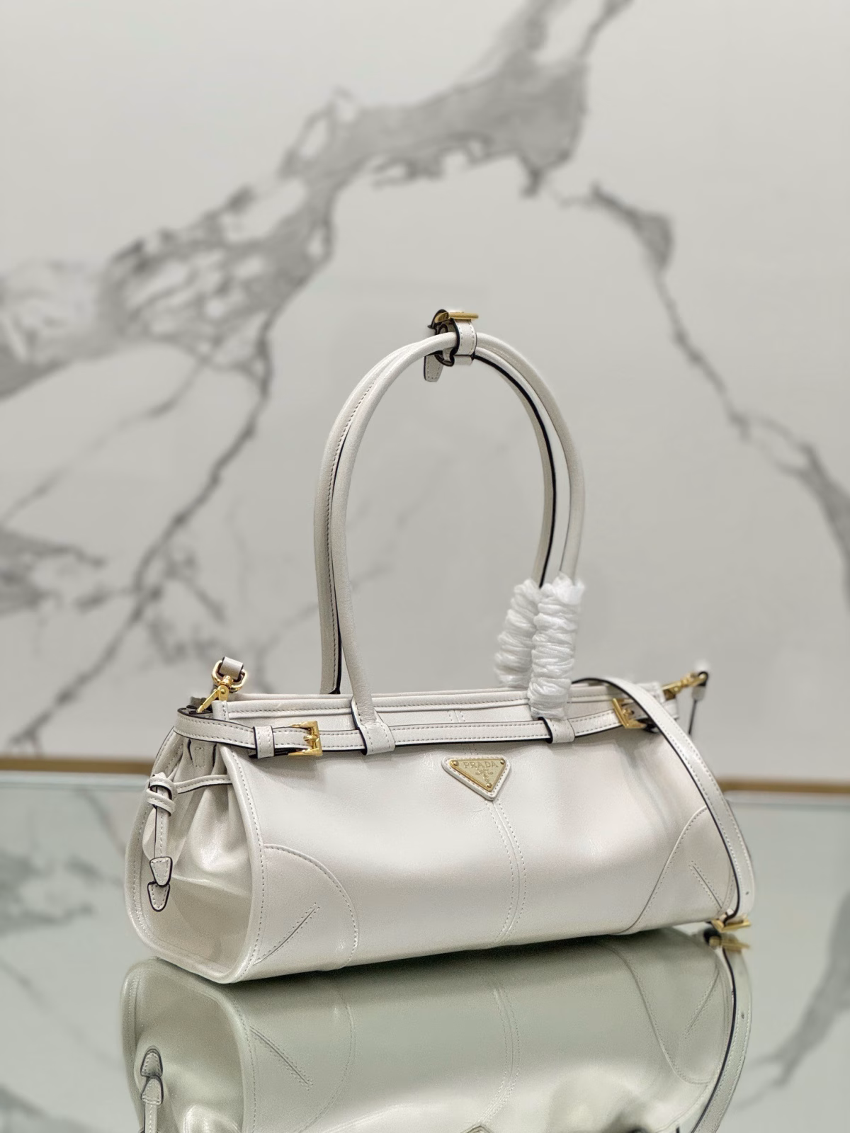 Prada Medium Tote Bag in Ivory Soft Leather - Image 7