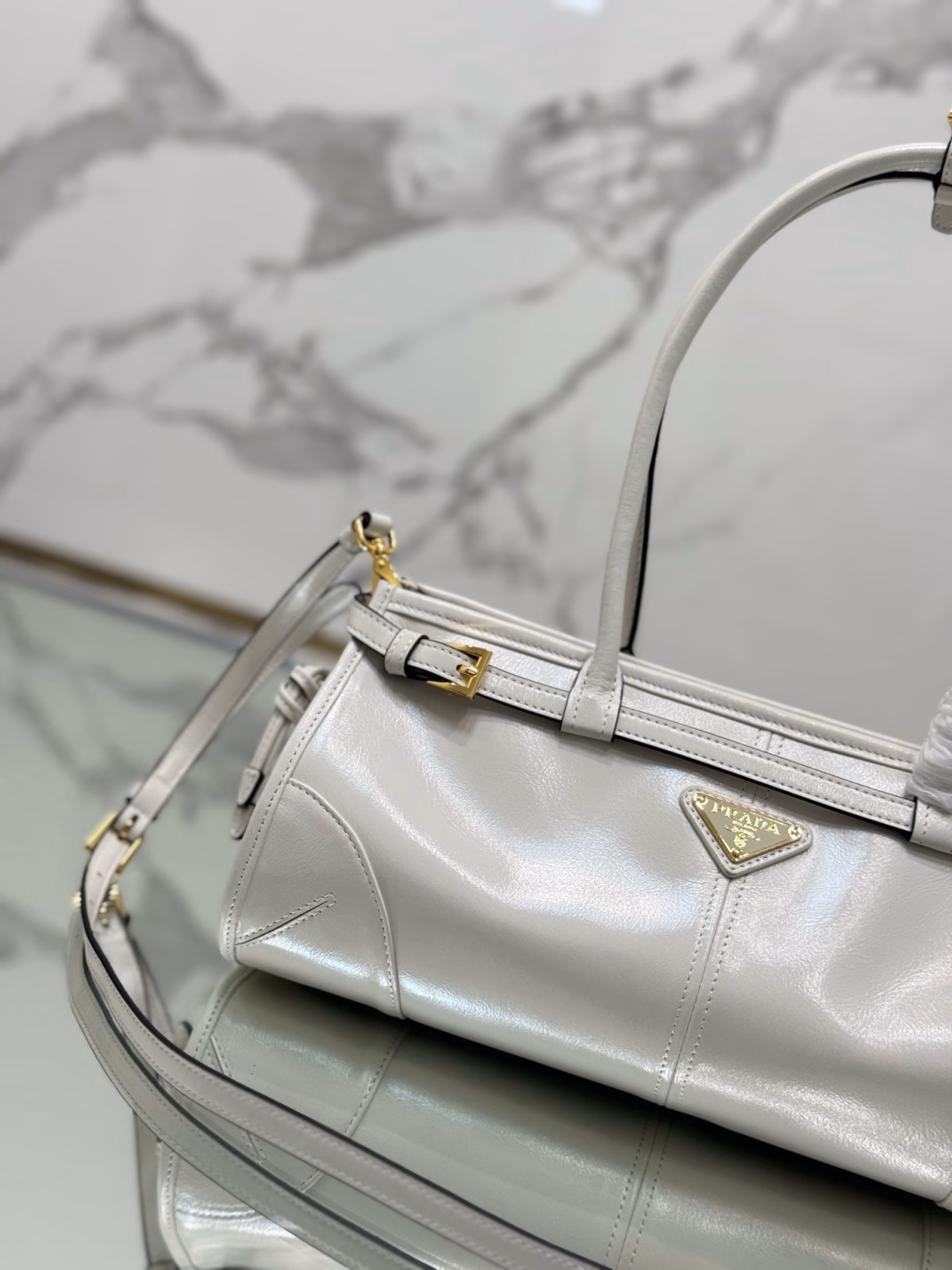 Prada Medium Tote Bag in Ivory Soft Leather - Image 8
