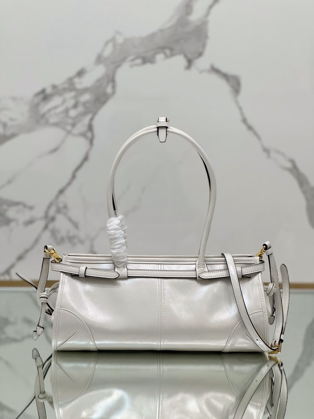 Prada Medium Tote Bag in Ivory Soft Leather - Image 9