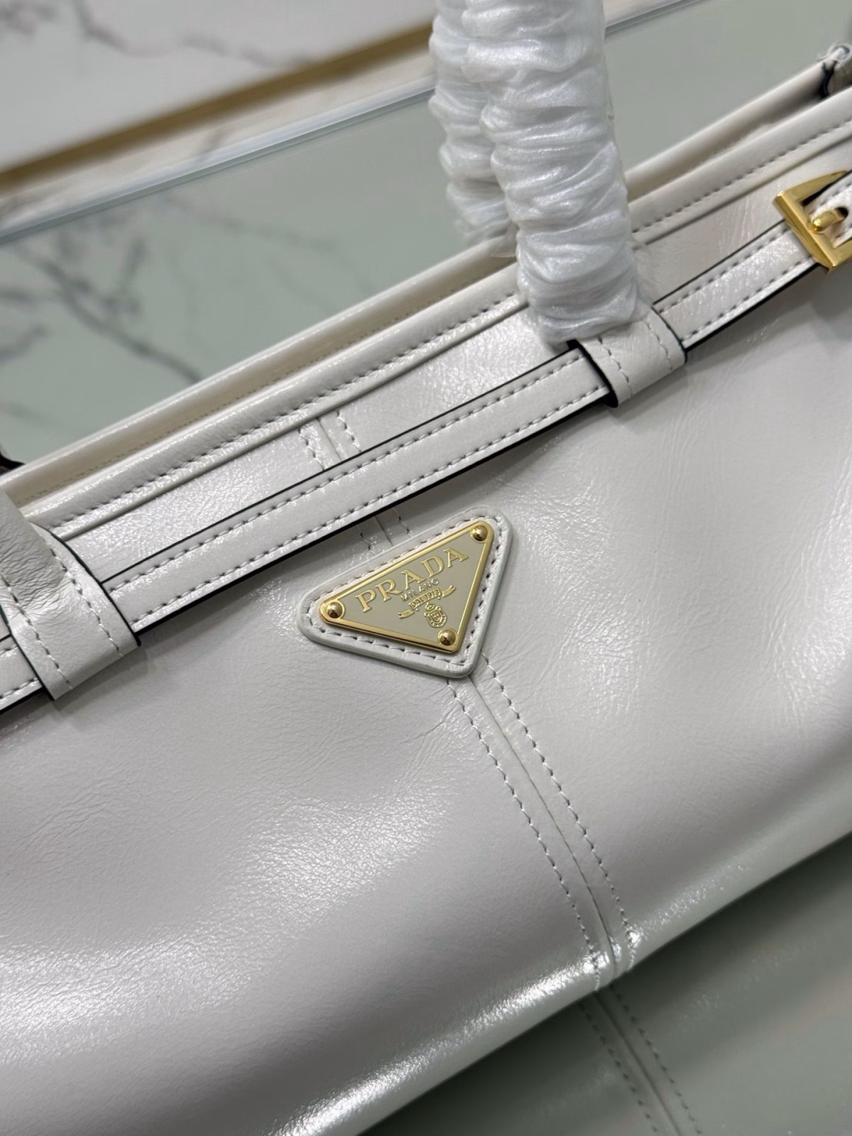 Prada Medium Tote Bag in Ivory Soft Leather - Image 10