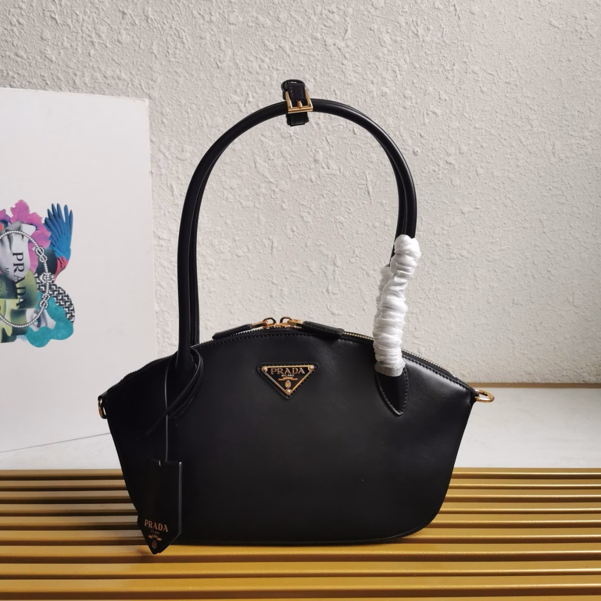 Prada Arque Shoulder Bag with Flap in Brown Leather - Image 7