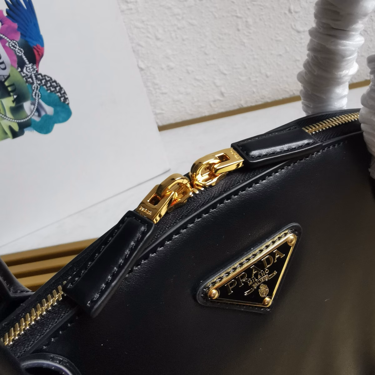 Prada Arque Shoulder Bag with Flap in Brown Leather - Image 5
