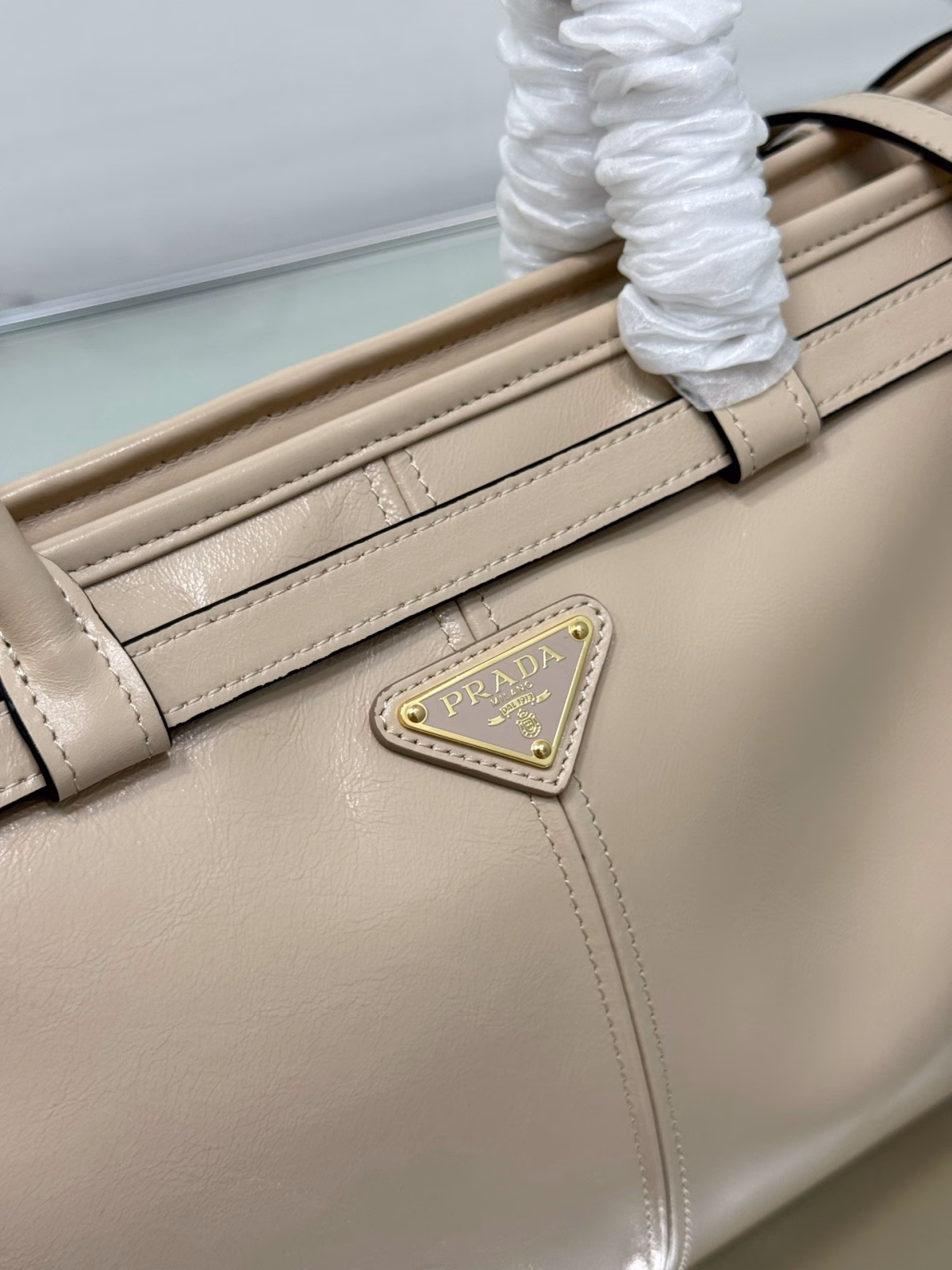 Prada Large Tote Bag in Beige Soft Leather - Image 5