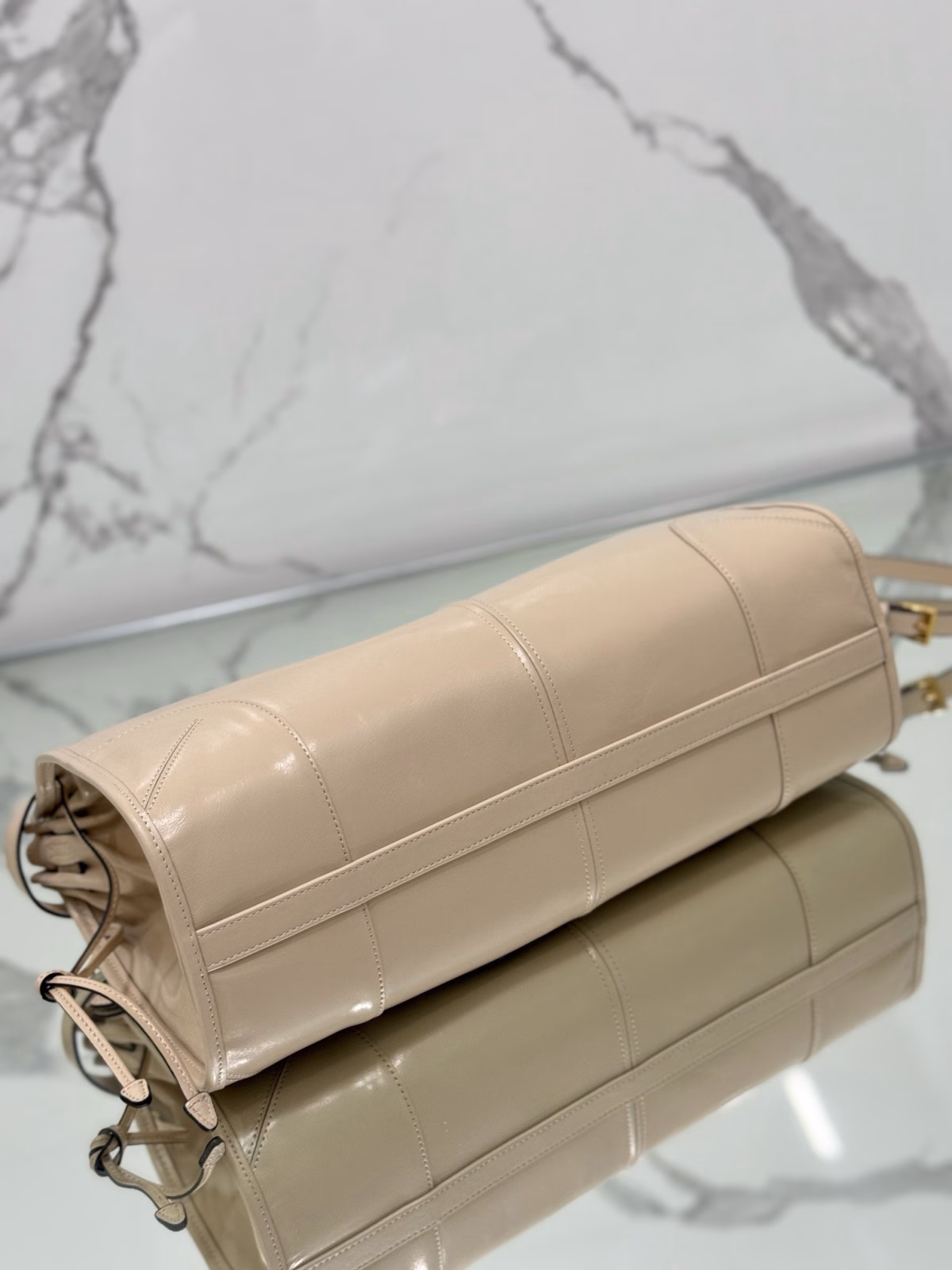 Prada Large Tote Bag in Beige Soft Leather - Image 10