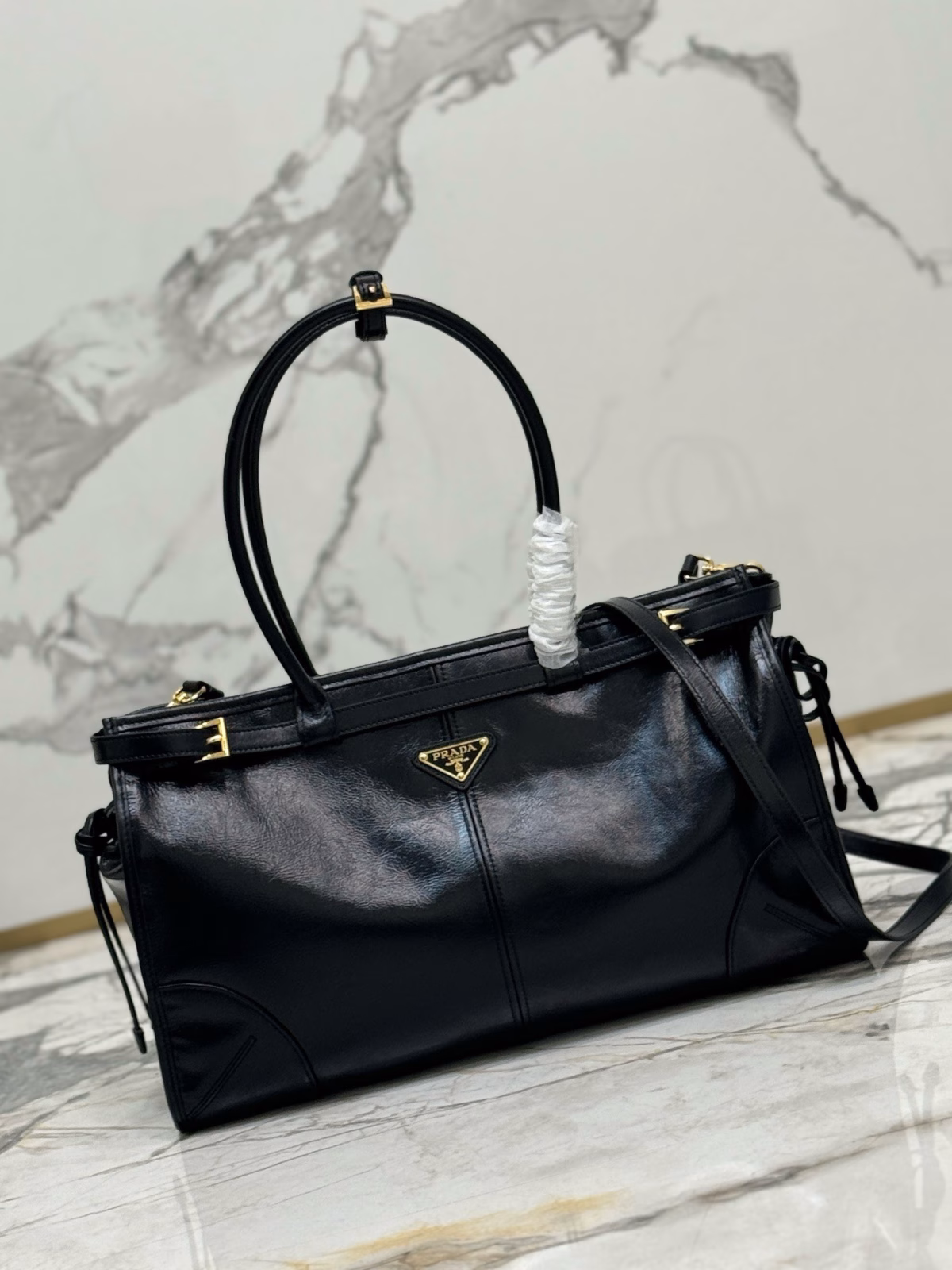 Prada Large Tote Bag in Black Soft Leather - Image 6