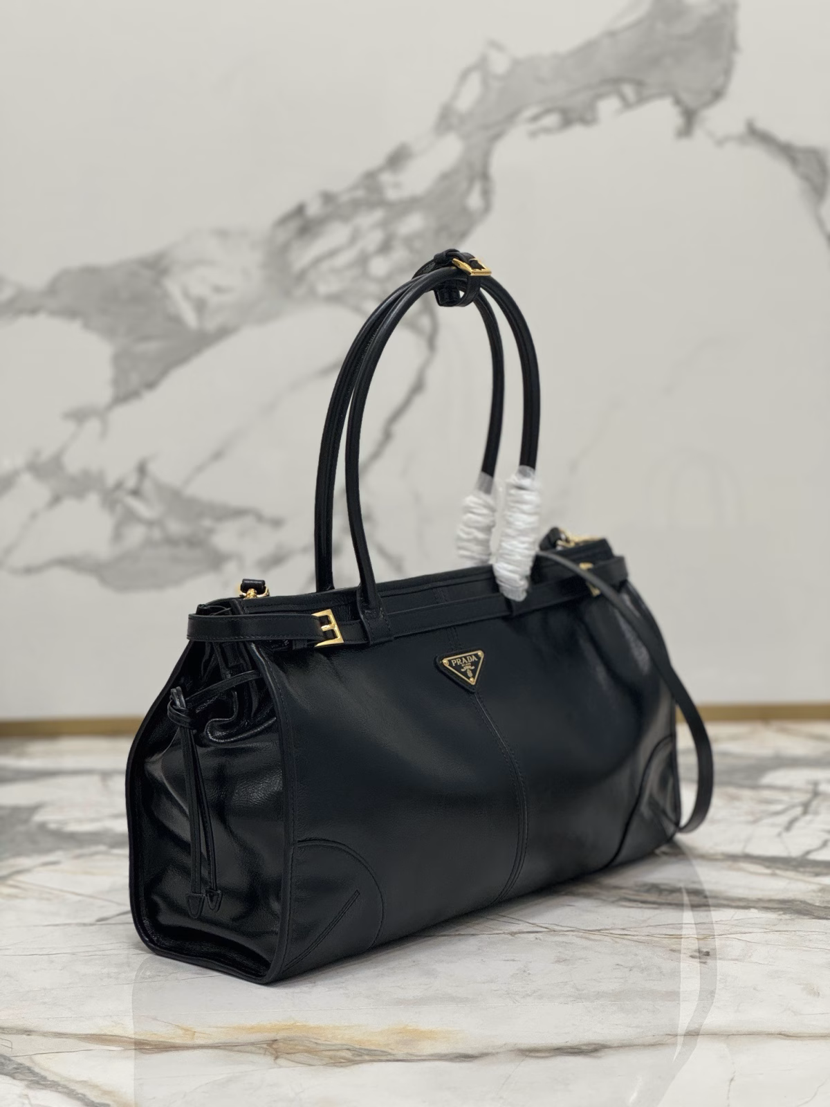 Prada Large Tote Bag in Black Soft Leather - Image 5