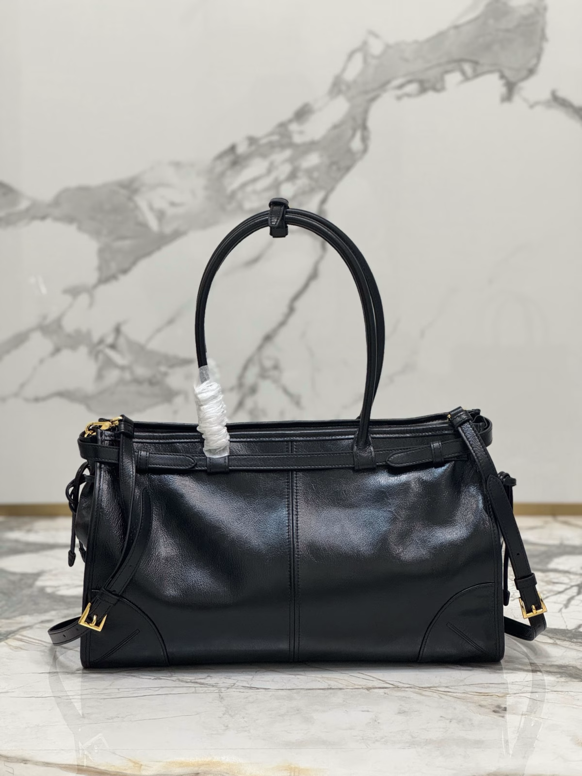 Prada Large Tote Bag in Black Soft Leather - Image 7