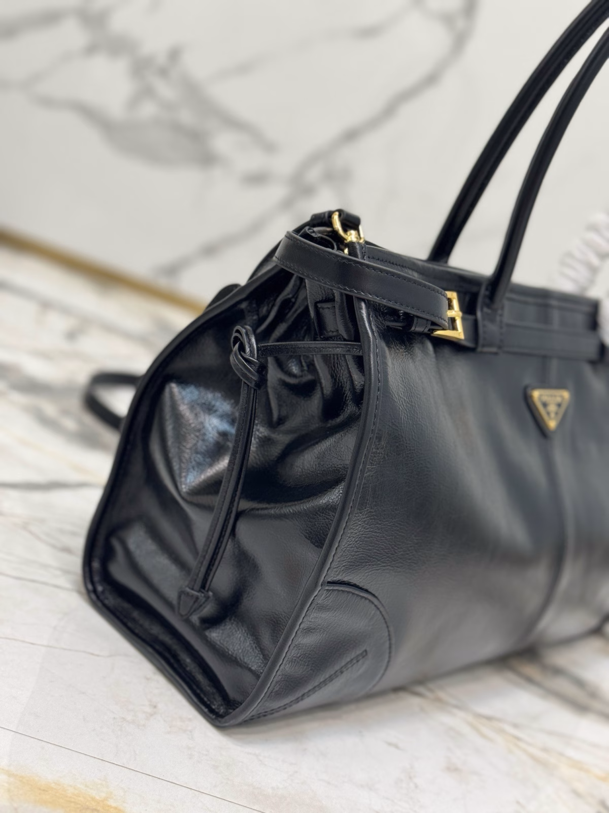 Prada Large Tote Bag in Black Soft Leather - Image 8