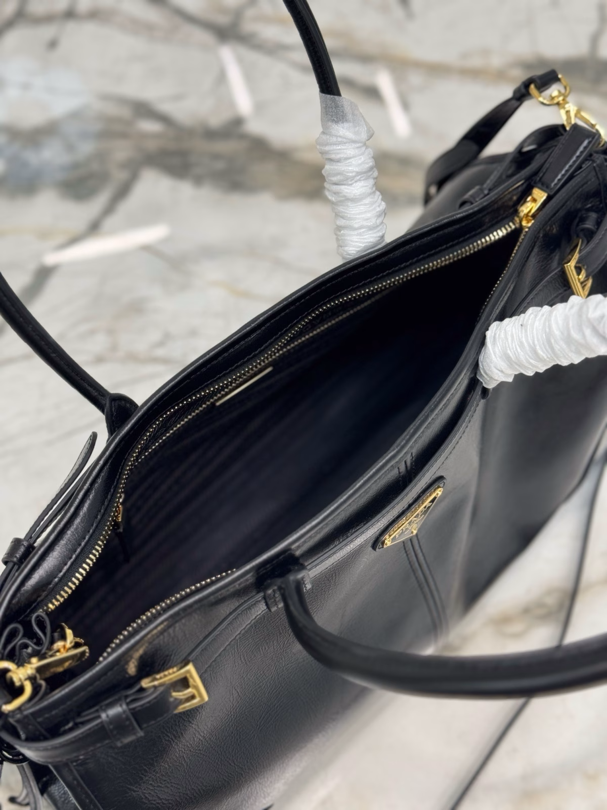 Prada Large Tote Bag in Black Soft Leather - Image 10