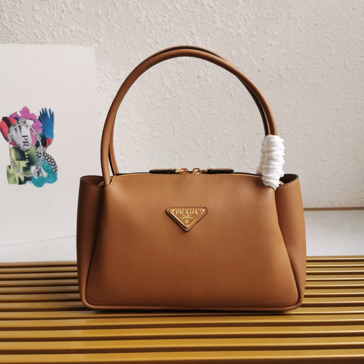 Prada Shoulder Bag in Brown Calfskin with Triangle Logo - Image 10