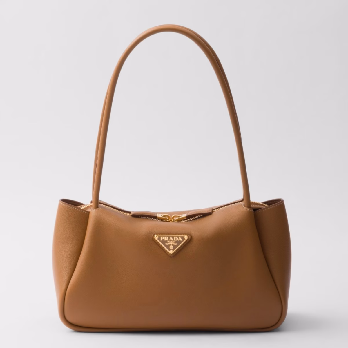 Prada Shoulder Bag in Brown Calfskin with Triangle Logo - Image 1