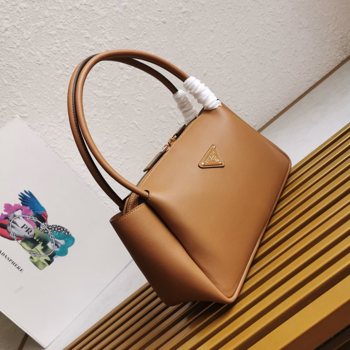 Prada Shoulder Bag in Brown Calfskin with Triangle Logo - Image 6