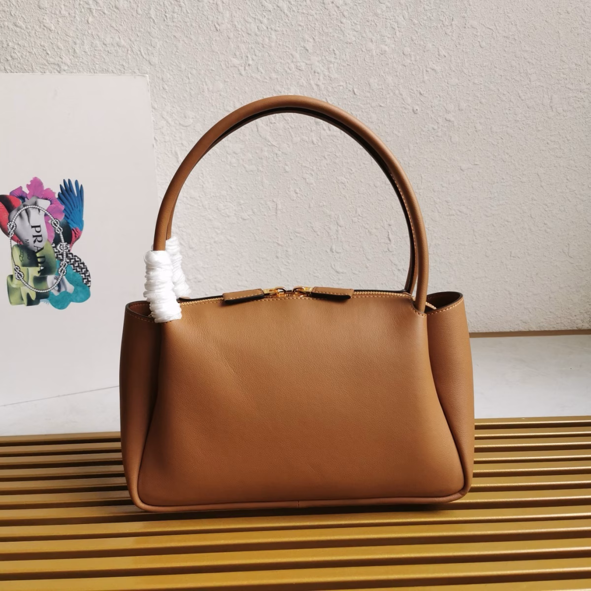 Prada Shoulder Bag in Brown Calfskin with Triangle Logo - Image 2