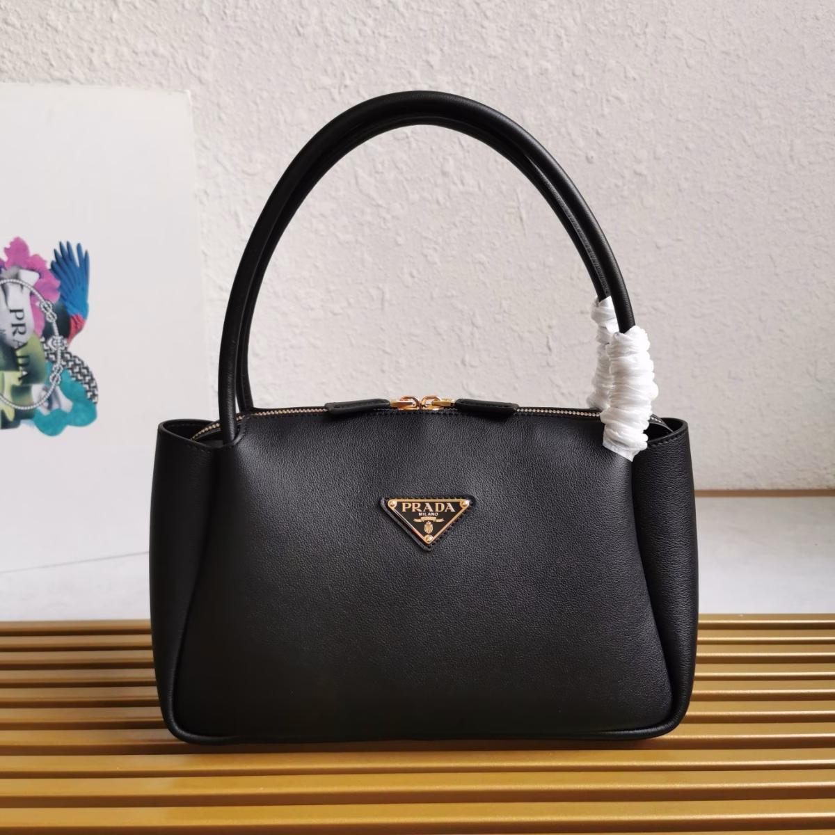 Prada Arque Shoulder Bag with Flap in Beige Leather - Image 8