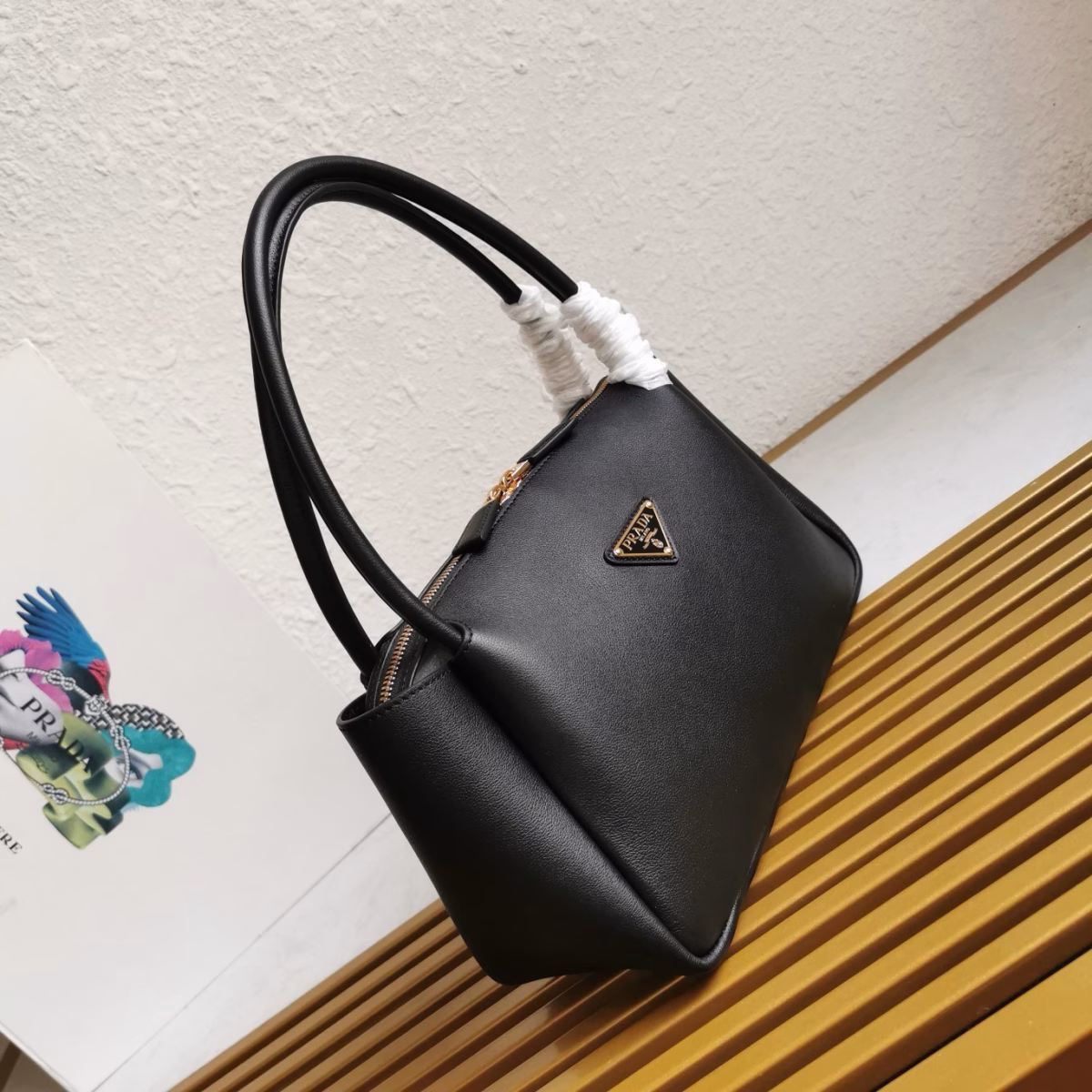 Prada Arque Shoulder Bag with Flap in Beige Leather - Image 10
