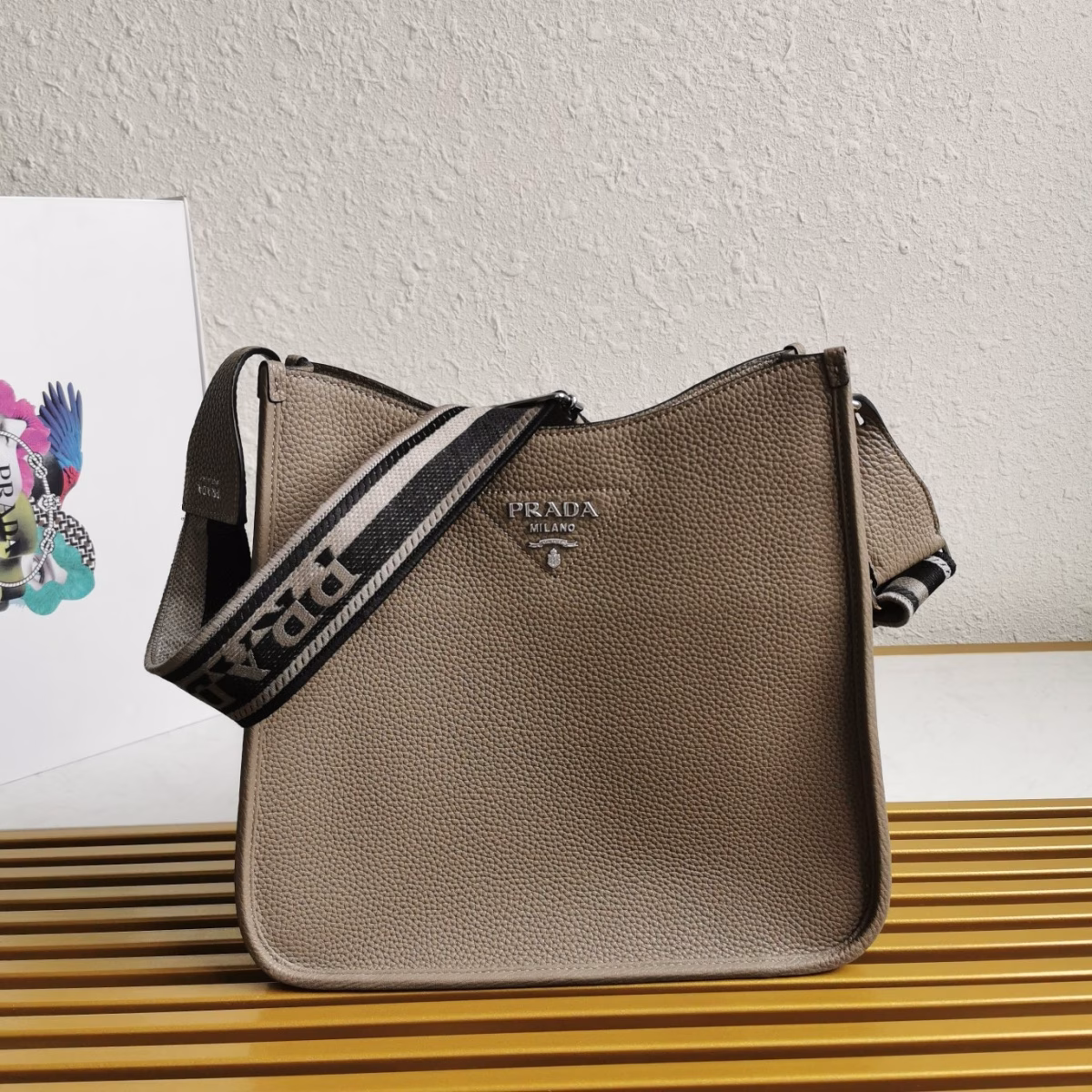 Prada Hobo Bag in Grey Grained Leather - Image 7