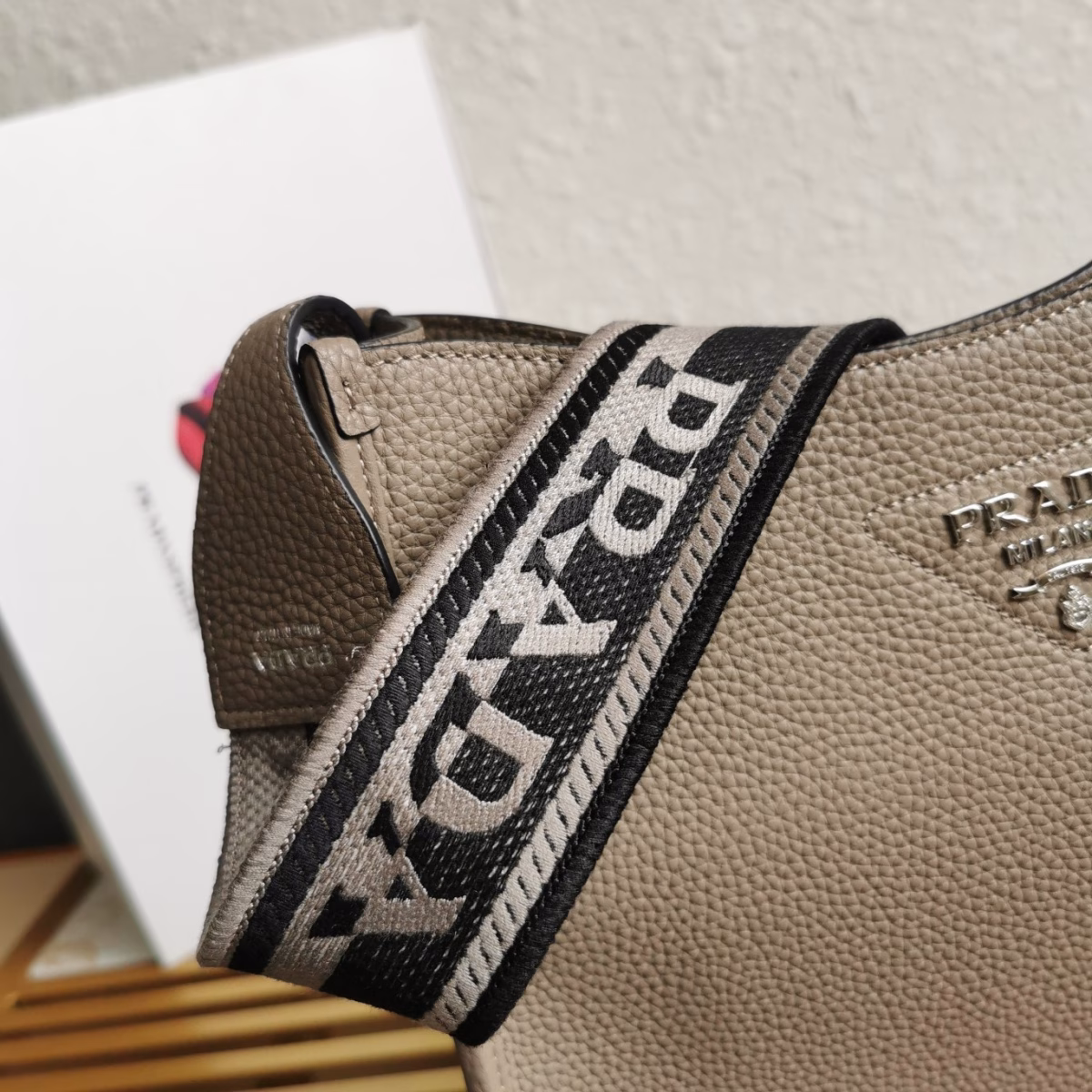 Prada Hobo Bag in Grey Grained Leather - Image 3