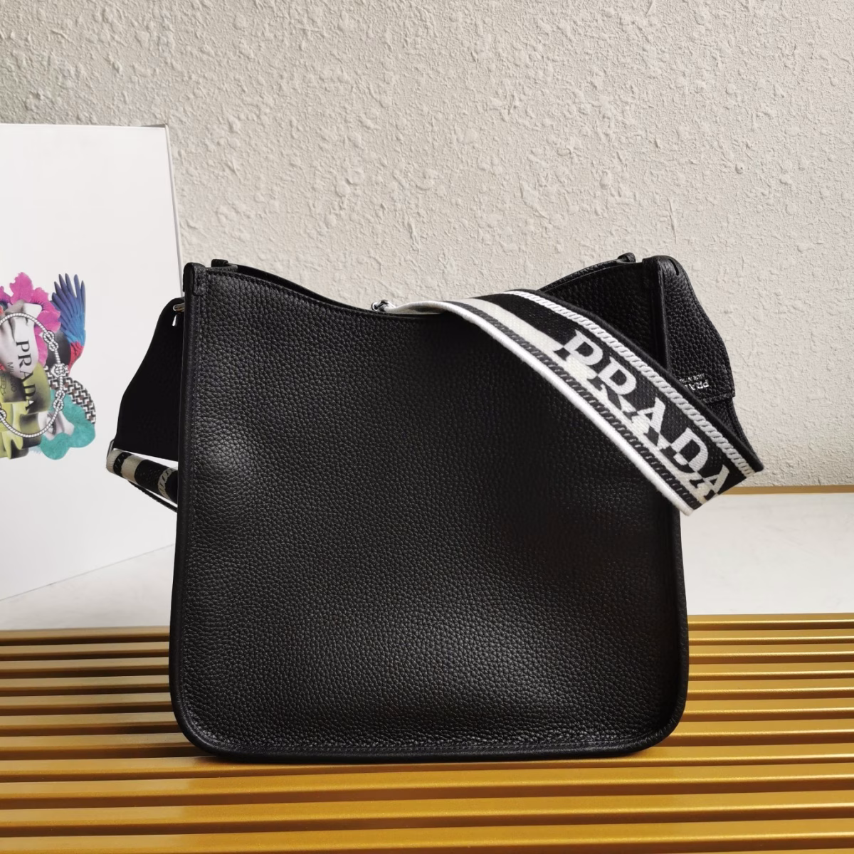 Prada Hobo Bag in Black Grained Leather - Image 2