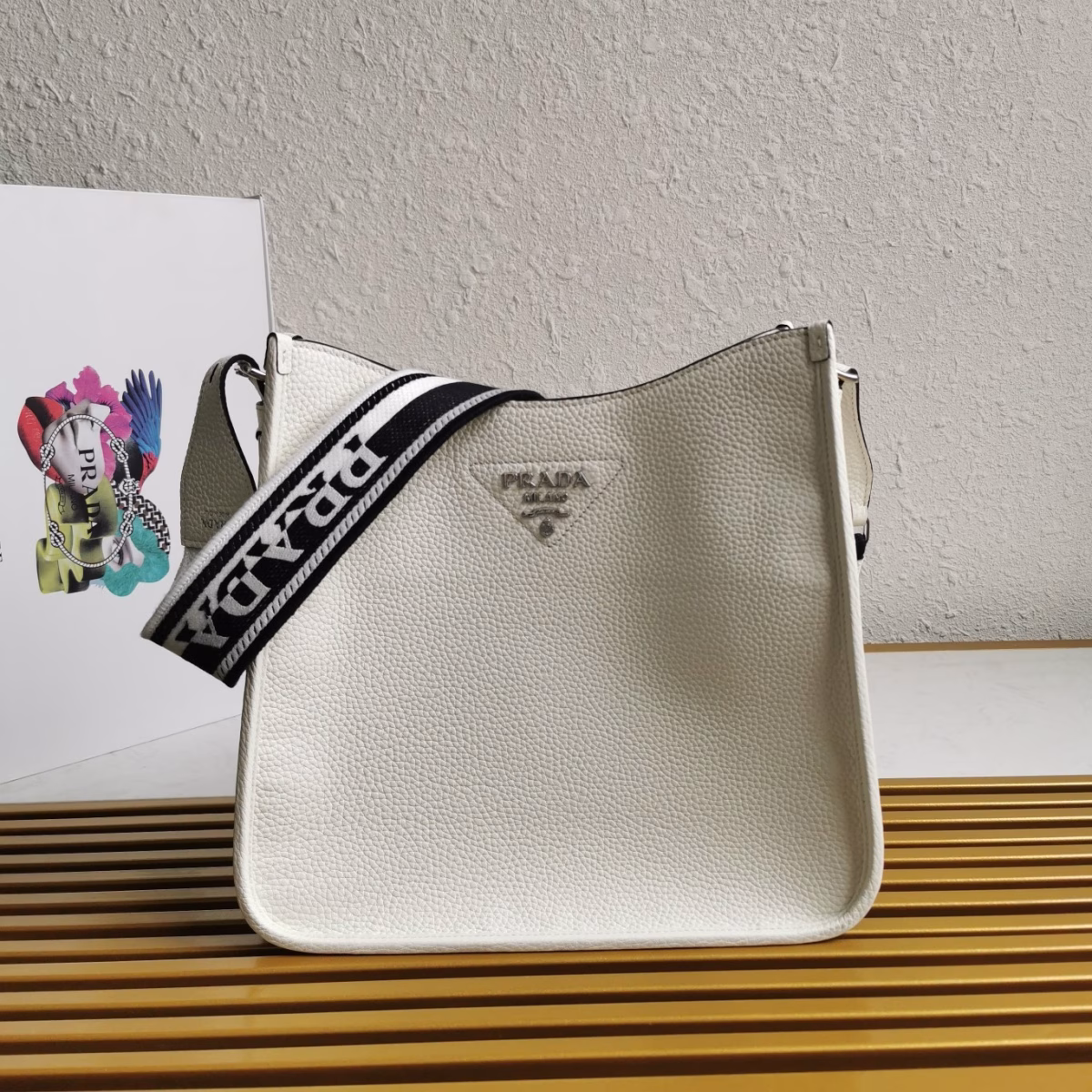 Prada Hobo Bag in White Grained Leather - Image 8