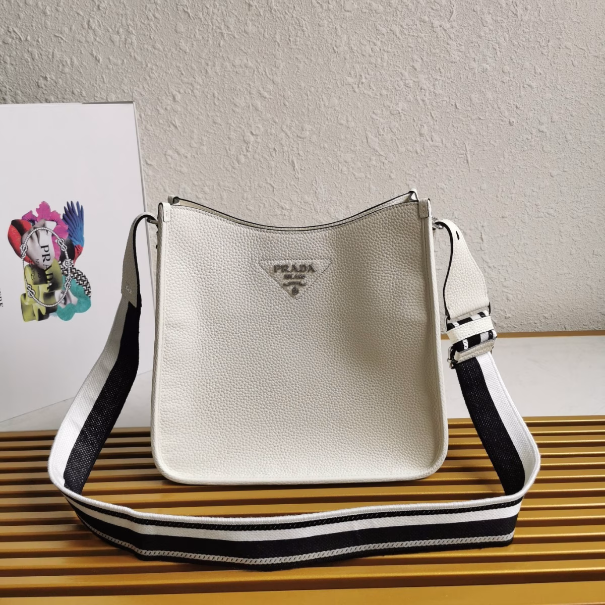 Prada Hobo Bag in White Grained Leather - Image 9