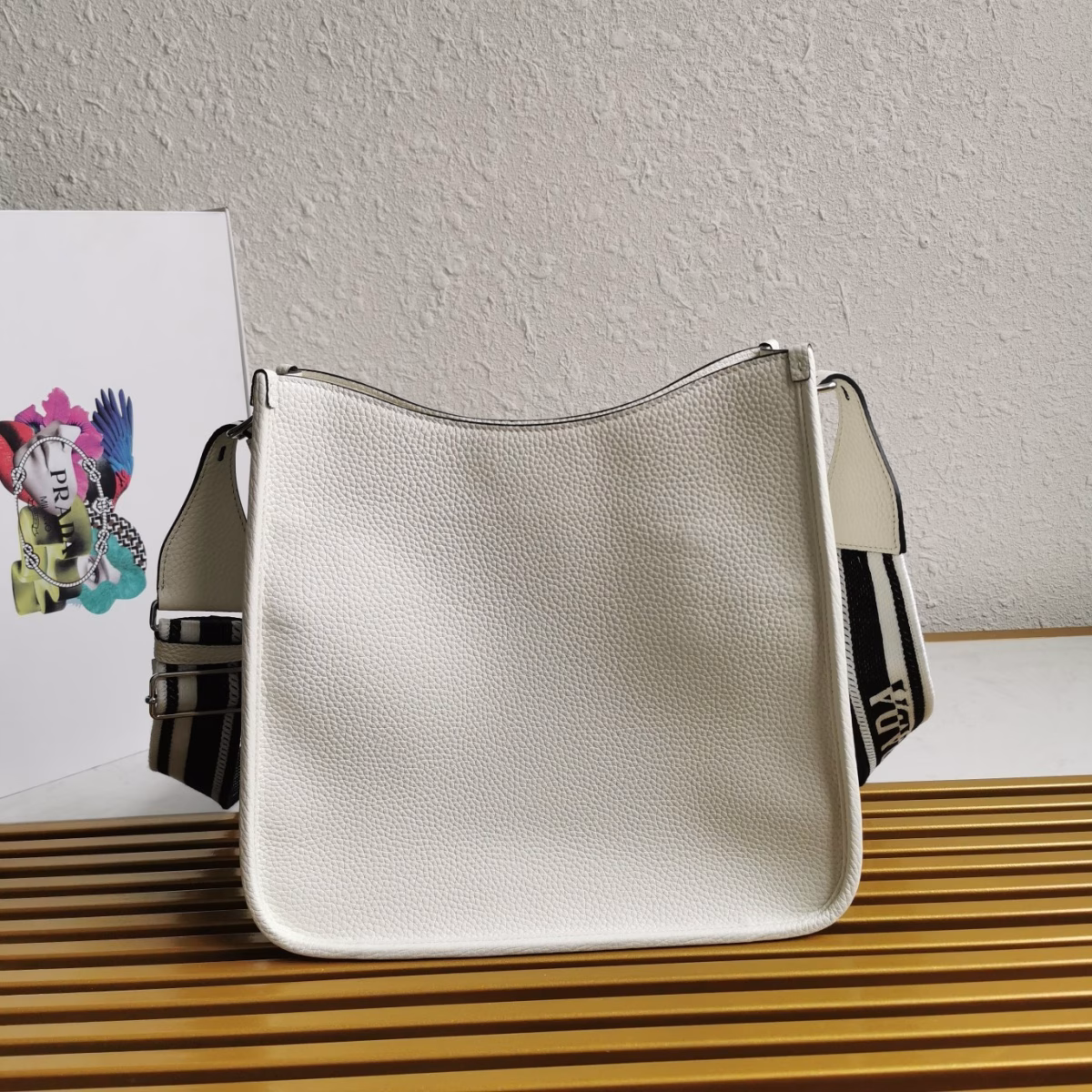 Prada Hobo Bag in White Grained Leather - Image 3