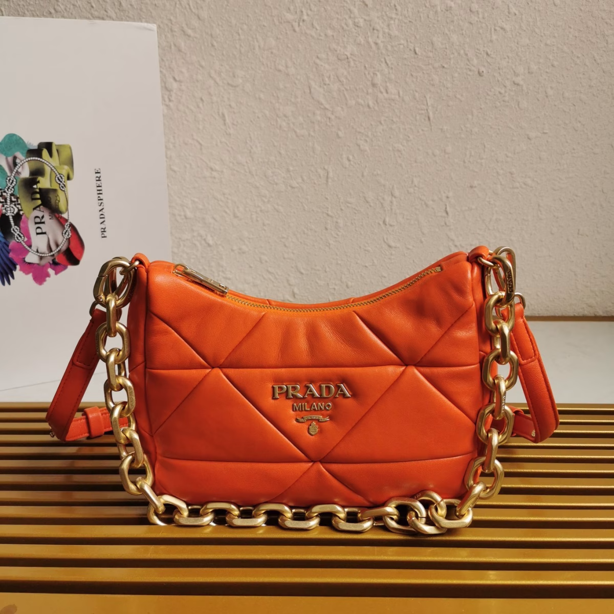 Prada System Patchwork Bag in Orange Nappa Leather - Image 2