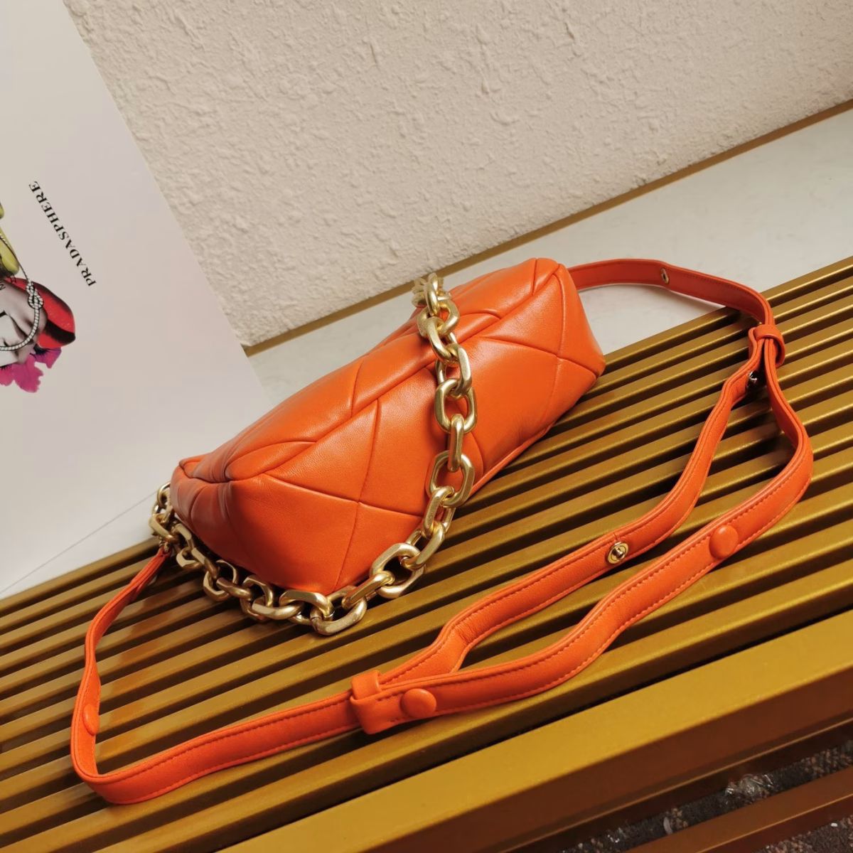 Prada System Patchwork Bag in Orange Nappa Leather - Image 9