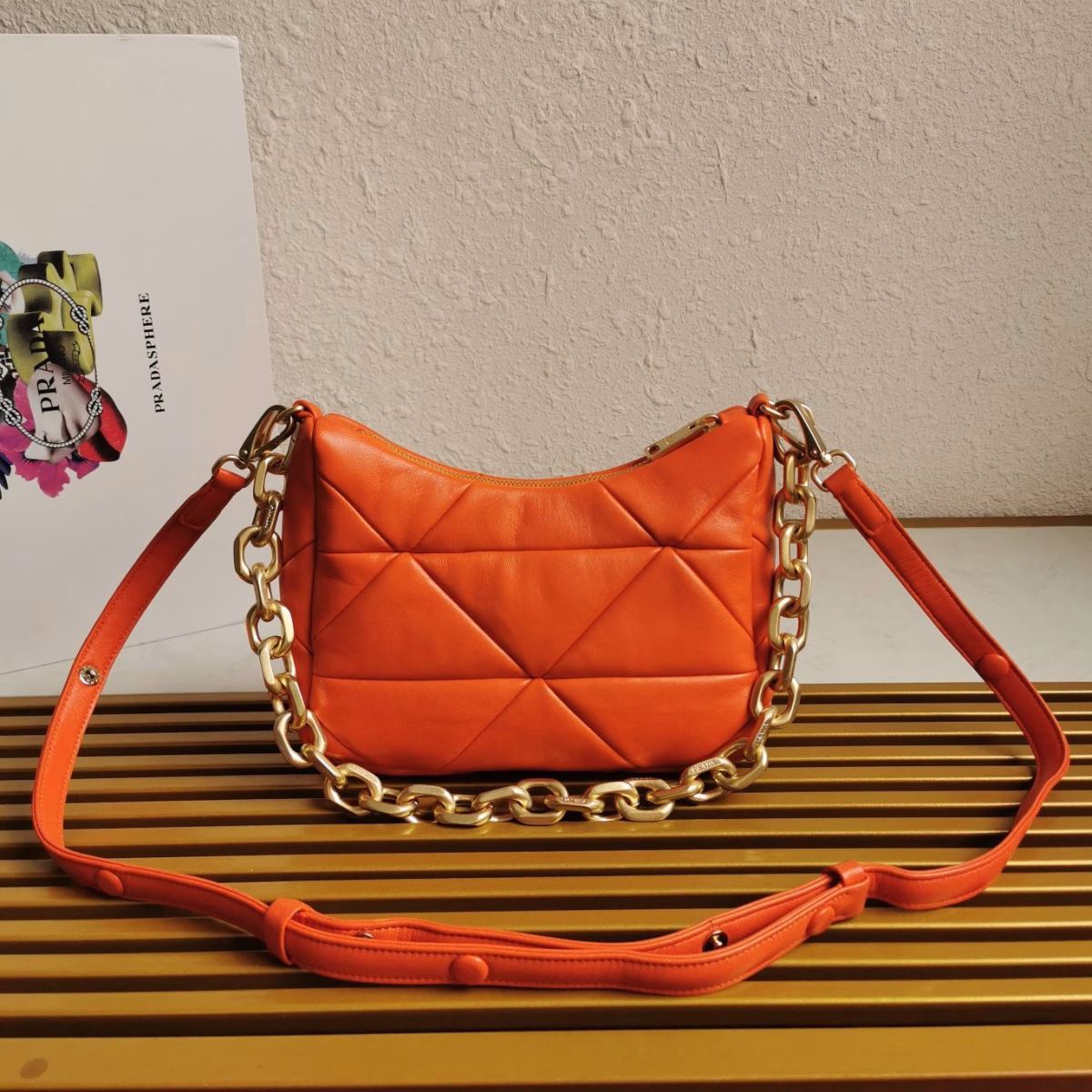 Prada System Patchwork Bag in Orange Nappa Leather - Image 5