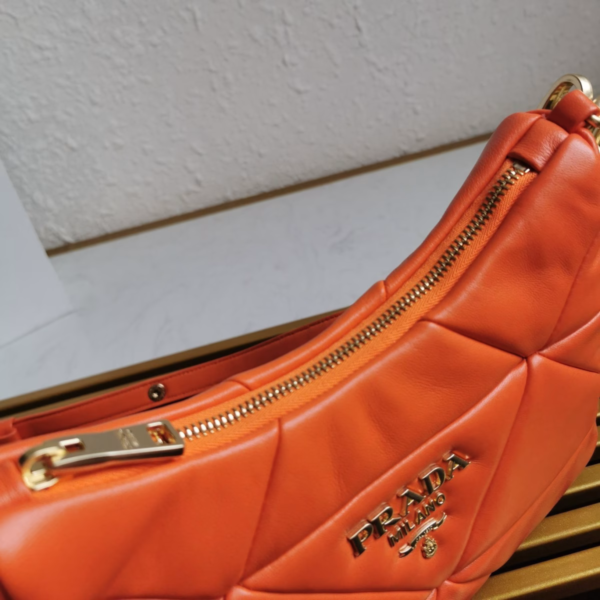 Prada System Patchwork Bag in Orange Nappa Leather - Image 6