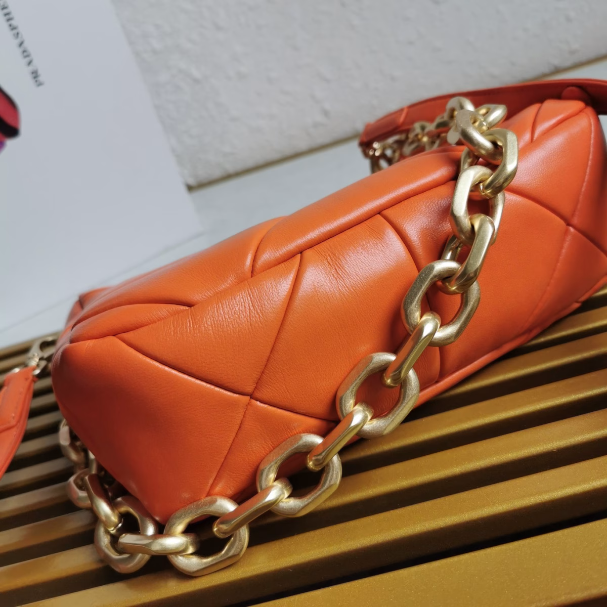 Prada System Patchwork Bag in Orange Nappa Leather - Image 3