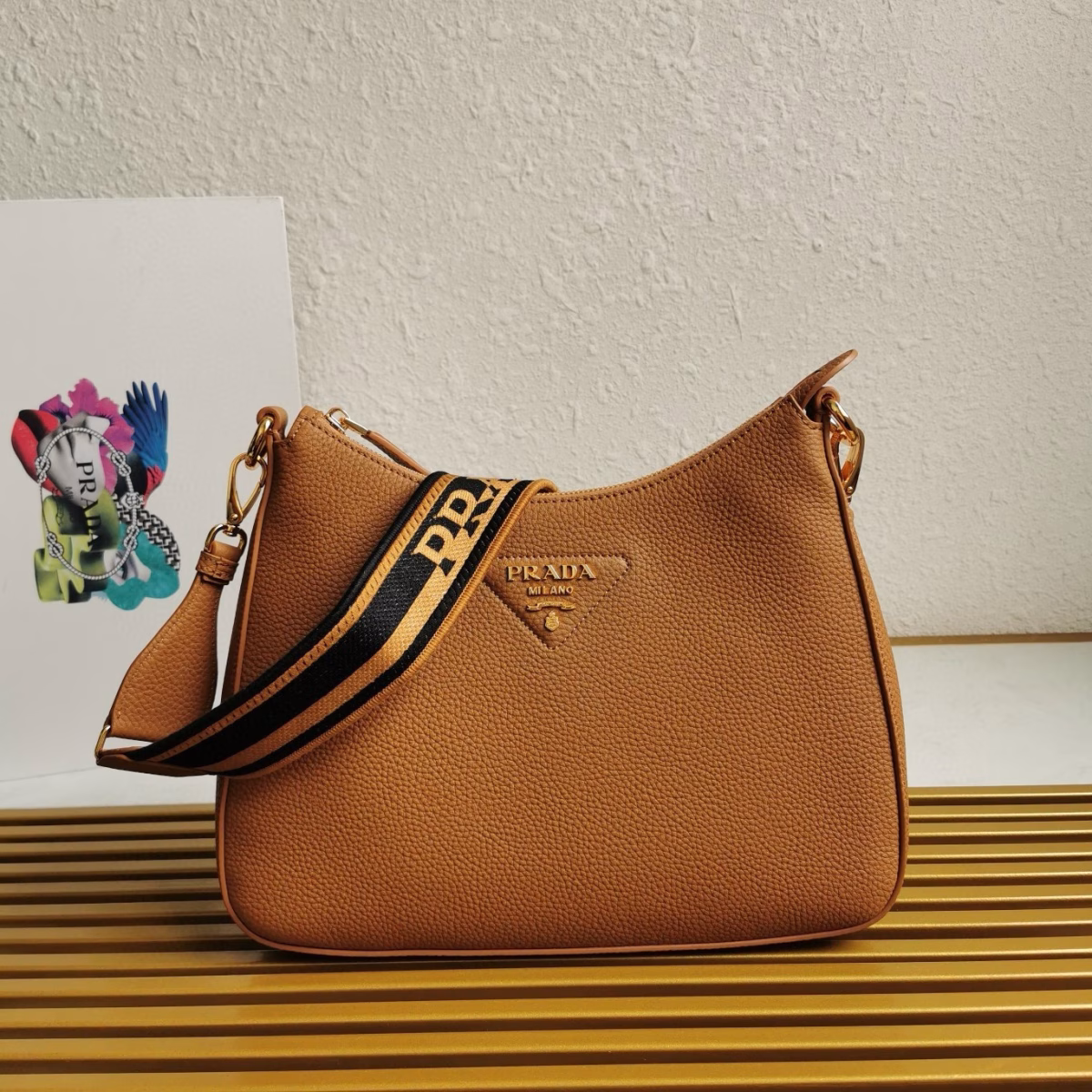 Prada Shoulder Bag in Brown Grained Leather - Image 8