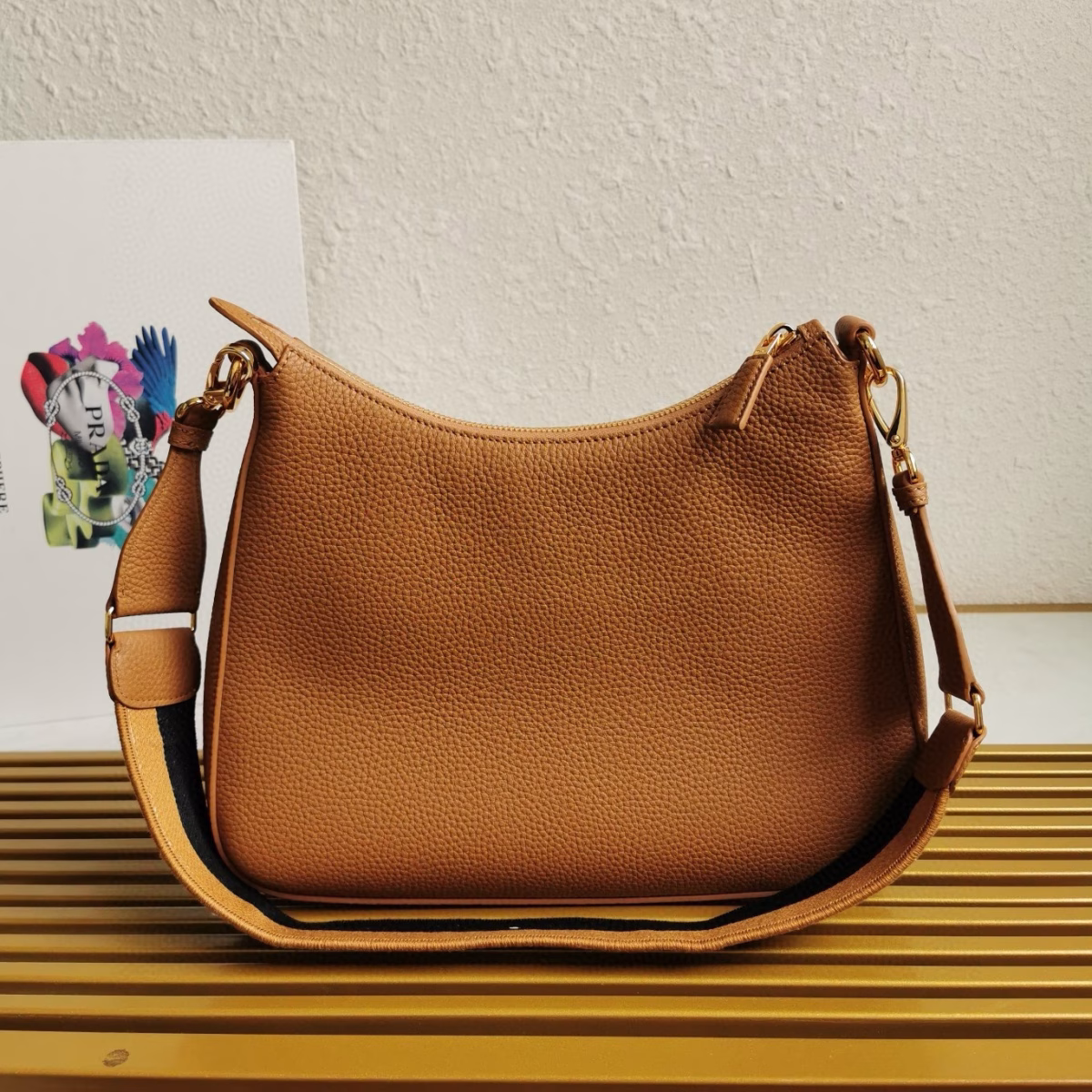 Prada Shoulder Bag in Brown Grained Leather - Image 9
