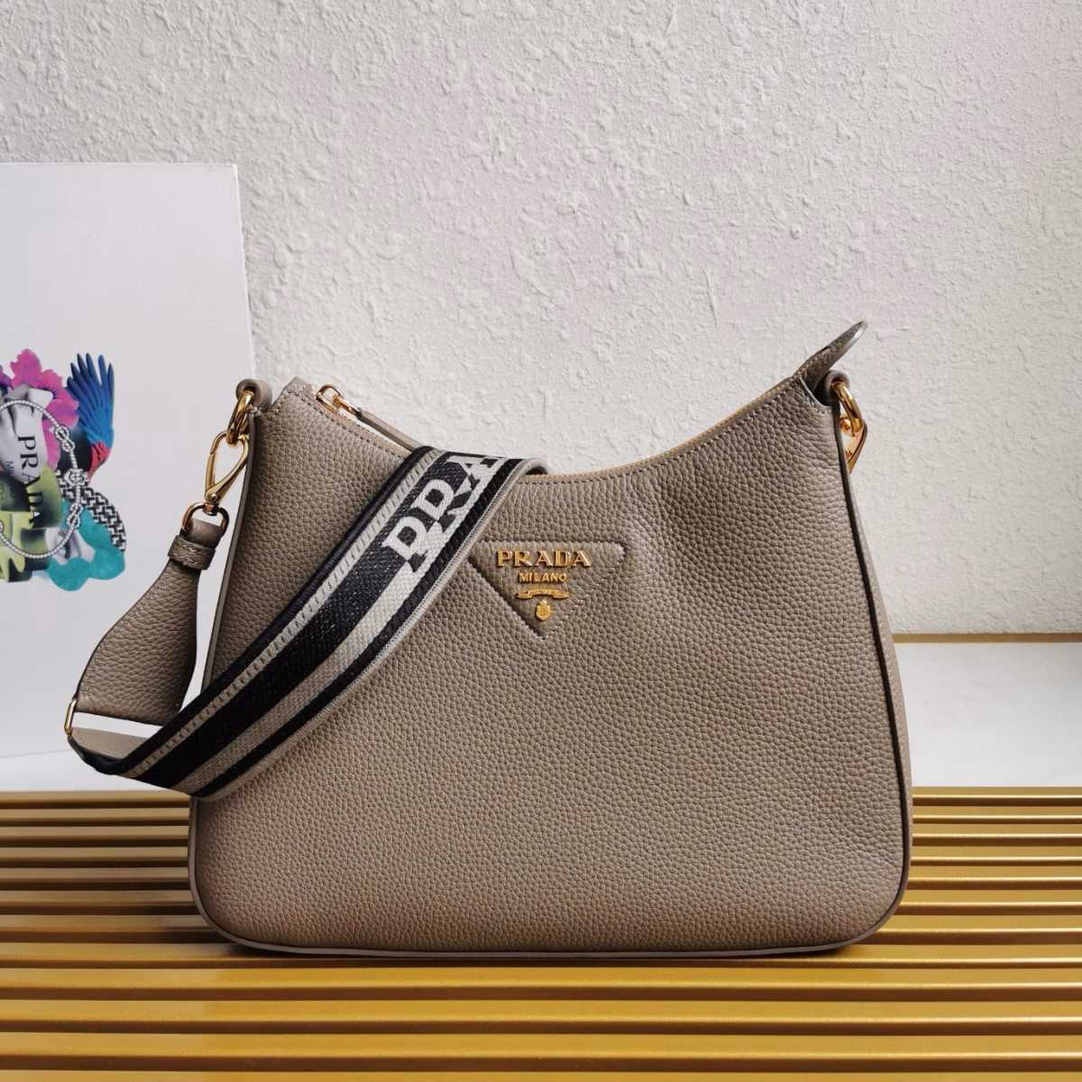 Prada Shoulder Bag in Grey Grained Leather - Image 2
