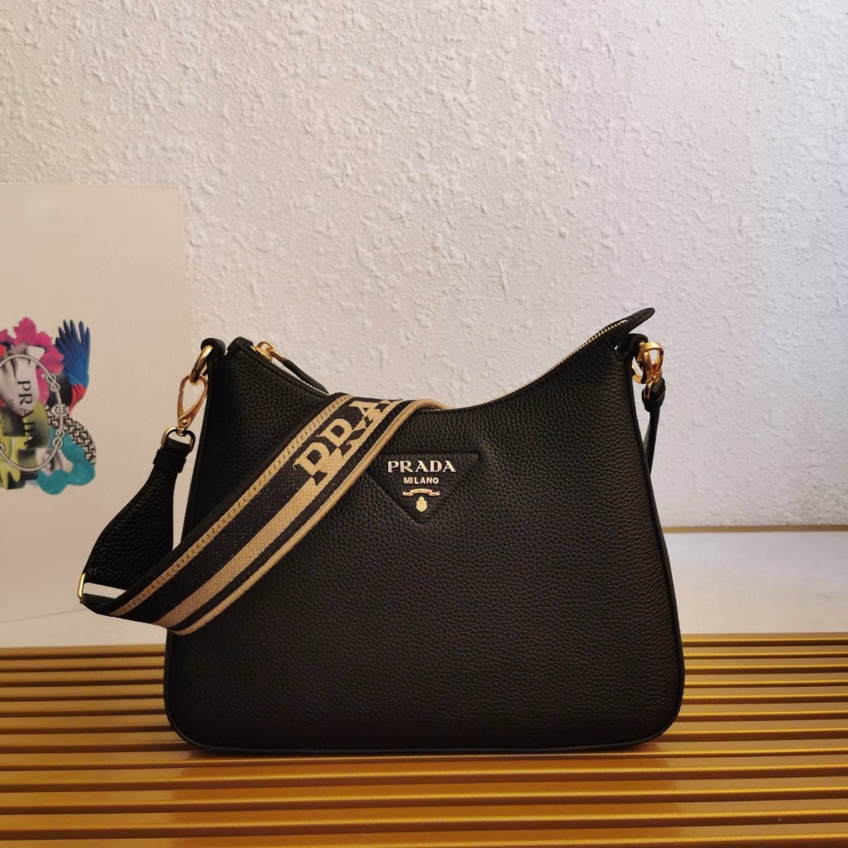 Prada Shoulder Bag in Black Grained Leather - Image 5