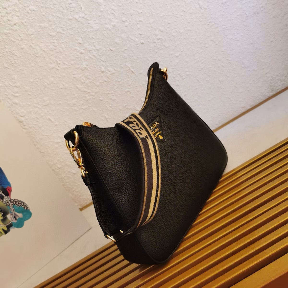 Prada Shoulder Bag in Black Grained Leather - Image 8